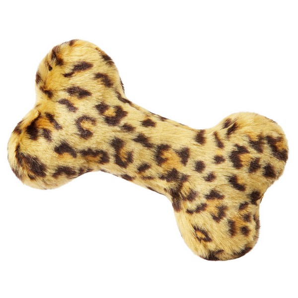 Fluff & Tuff Leopard Bone Small Plush Dog Toy