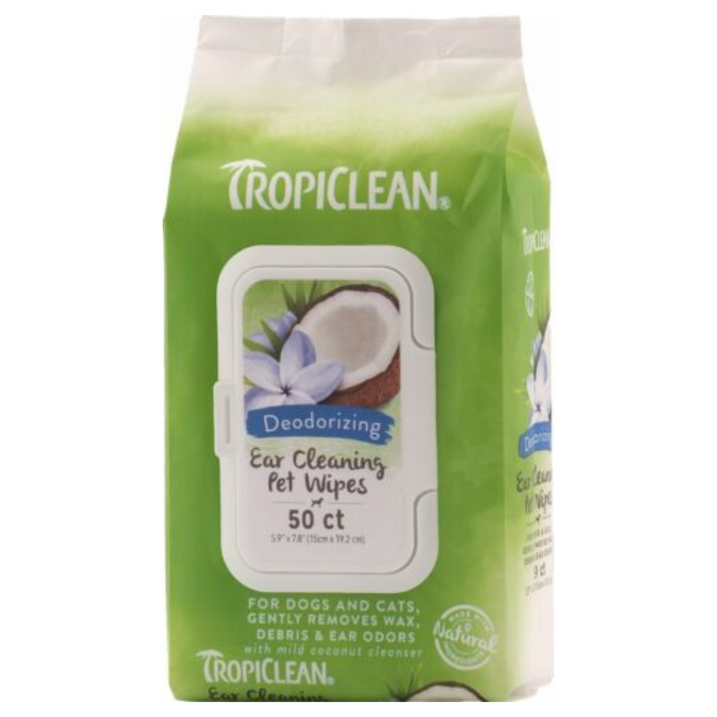 TropiClean Ear Cleaning Wipes for Dogs, 50 count For Dog & Cat Free Shipping