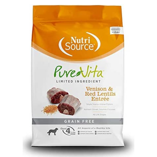 NutriSource Pure Vita Grain-Free Venison & Red Lentils Entree Dry Dog Food, 5 Lb