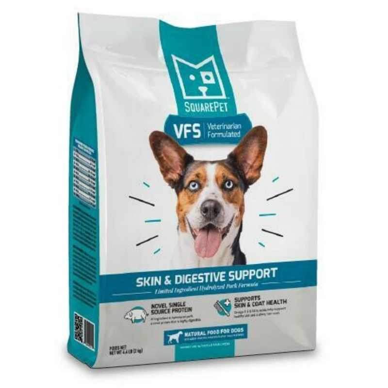 SquarePet Veterinarian Formulated Solutions Hydrolyzed Protein Skin and Digestive Support Dry Dog Food, Help with Hot Spots, Itchiness Pork Flavor, 4.4 Lbs